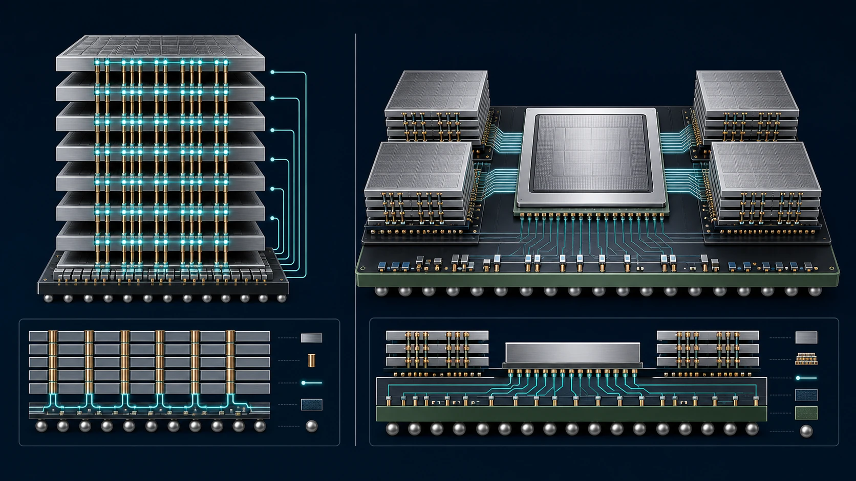 HBM 스택 제작 단계와 GPU-HBM 2.5D 통합 패키징 단계를 나누어 보여주는 구조도